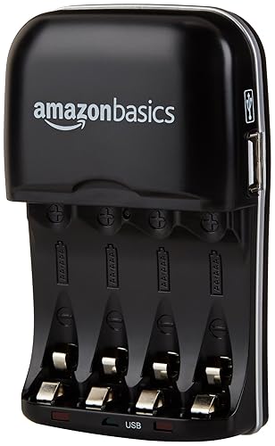 Amazon Basics Rechargeable Battery Charger for AA & AAA Nickel-Metal Hydride (NiMH) Batteries with USB Charging Port, Black