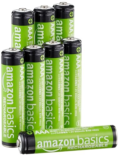Amazon Basics 8-Pack Rechargeable AAA NiMH Performance Batteries, 800 mAh, Recharge up to 1000x Times, Pre-Charged - 8 Count (Pack of 1)