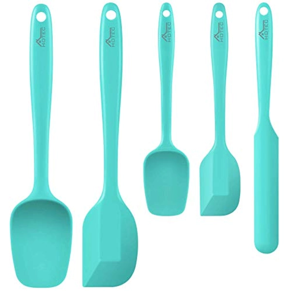 HOTEC Food Grade Silicone Rubber Spatula Set Kitchen Utensils for Baking, Cooking, and Mixing High Heat Resistant Non Stick Dishwasher Safe BPA-Free Set of 5 Aqua Skay