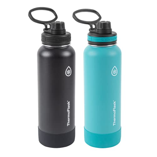 ThermoFlask Double Wall Vacuum Insulated Stainless Steel 2-Pack of Water Bottles, 1.2 Liter / 40 Ounce, Onyx Black/Splash - Onyx Black/Splash - 1.2 L - Bottles