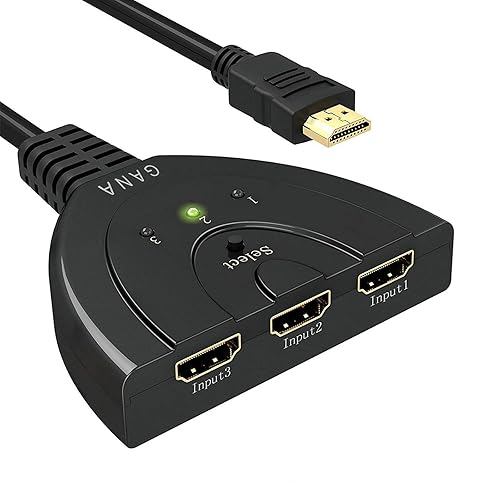 HDMI Switch, GANA Gold Plated 3-Port HDMI Switcher | HDMI Splitter | Supports Full HD1080p/3D with High Speed Cable… - 1080p hdmi switch