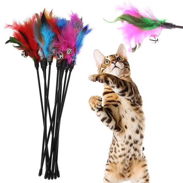 Retractable Feather and Bell Wand Cat Toy