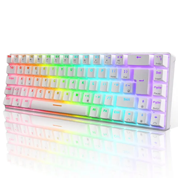 RK ROYAL KLUDGE RK68 Mechanical Gaming Keyboard, Wireless/Wired Mechanical Keyboard 65%, RGB Backlit 68Keys Bluetooth Gaming Keyboard Hot Swappable Keyboard for Win/Mac, Red Switch, White（UK Layout）