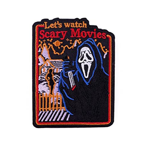 ulricar Let’s Watch Scary Movies Patch Grim Reaper Embroidered Patch Punk Iron On Sew On Appliques Biker Motorcycle Patches for Clothing Jeans Jacket Stickers Applique, Multicolor, WJH-YF3