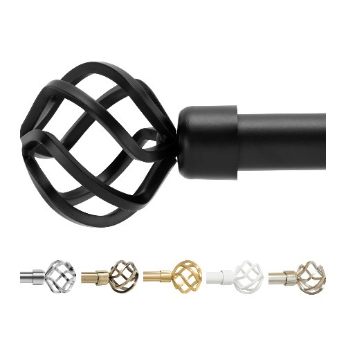 GB Home Adjustable Black Curtain Rods for Windows 28 to 48 inch, Single Drapery Rods with Stylish Twisted Cage Finials - 28-48 inches - Black