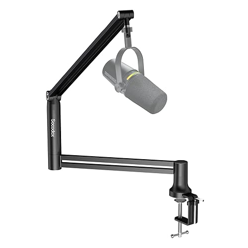 socodox Mikrofonarm Boom Arm, 360° drehbarer Low Mikrofonständer, 4 Verwendungsmöglichkeiten, faltbarer Mikrofonarm hält bis zu 1,5 kg, mit 3/8 Zoll auf 5/8 Zoll Schraubadapter - Low Profile