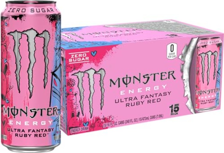 Monster Energy Ultra Fantasy Ruby Red, Sugar Free Energy Drink, 16 Ounce (Pack of 15)