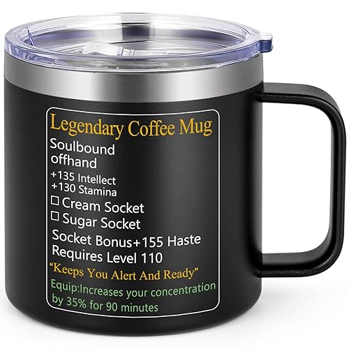LiqCool Funny Gaming Mug, 14 Oz Legendary Insulated Coffee Mug, Valentine’s Day Gifts for Men Boyfriend Brother Husband Wife, LOL DND Mug for Nerdy Guy Gamer and Coffee Lover, Stainless Steel(Black) - Black