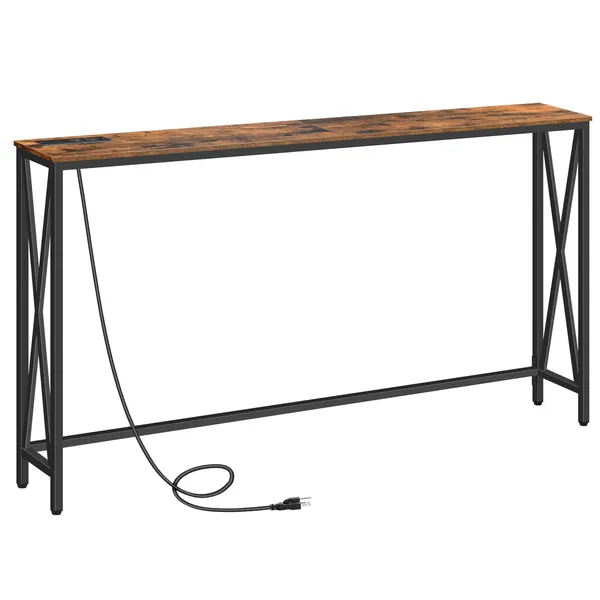 ALLOSWELL Console Table with Power Outlet, 55.1 Inches Narrow Sofa Table, Farmhouse Table Behind Sofa Couch with USB Ports, Sturdy and Durable, for Entryway, Living Room, Foyer, Rustic Brown CTHR8301 - 55.1 x 8.7 x 31.5 inches Rustic Brown