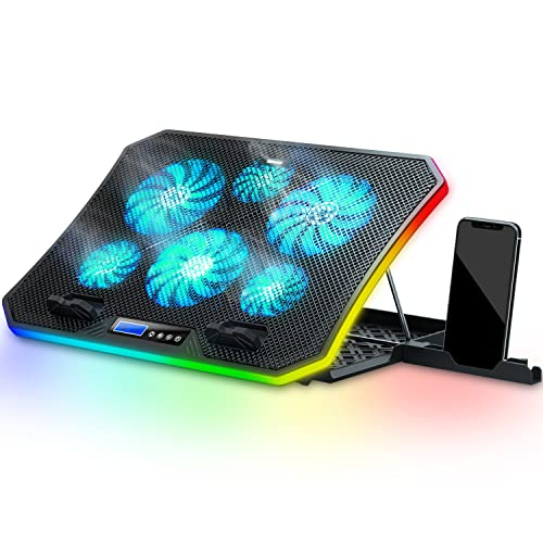 TopMate C12 Base Refrigeradora Portatil Gaming RGB para Escritorio y Regazo, Refrigeración para Portátiles de 15,6-17,3", 8 Alturas Ajustables con 6 Ventiladores y Soporte Teléfono-Luz LED Azul Hielo - Azul Hielo