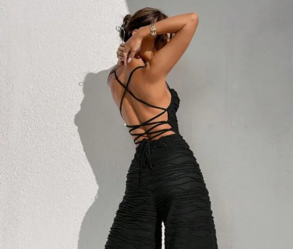 sexy one piece with bare back and cleavage 