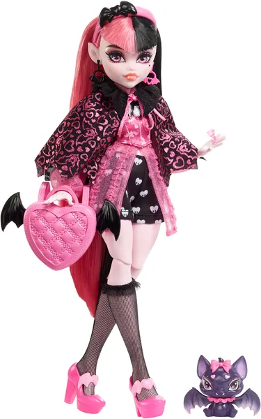 Monster High Doll, Draculaura with Accessories and Pet Bat, Posable Fashion Doll with Pink and Black Hair