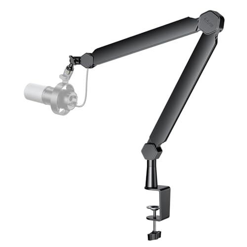 FIFINE Mic Boom Arm, Microphone Stand with Cable Management Channel, Fully Adjustable, Heavy Duty Metal Mic Stand with Desk Mount Clamp for Podcast Recording Home Office-BM66 - BM66 Black