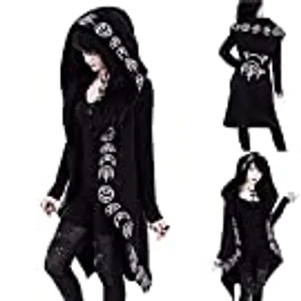 diffstyle Women Moon Gothic Witchcraft Punk Vintage Casual Long Hoodies Top Sweatshirt