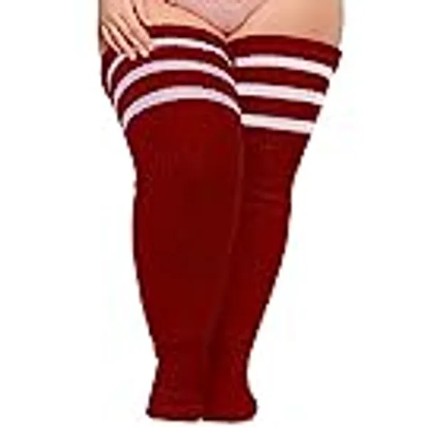 Plus Size Womens Thigh High Socks for Thick Thighs- Extra Long Striped Thick Over the Knee Stockings- Leg Warmer Boot Socks