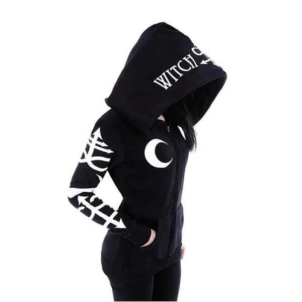 Women Punk Gothic Hoodie Long Sleeve Zip-up Hoodie Jacket Top Long Sweatshirt