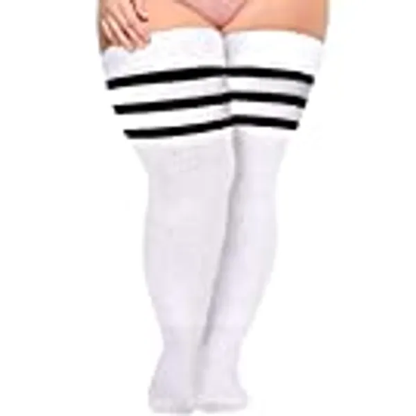 Plus Size Womens Thigh High Socks for Thick Thighs- Extra Long Striped Thick Over the Knee Stockings- Leg Warmer Boot Socks