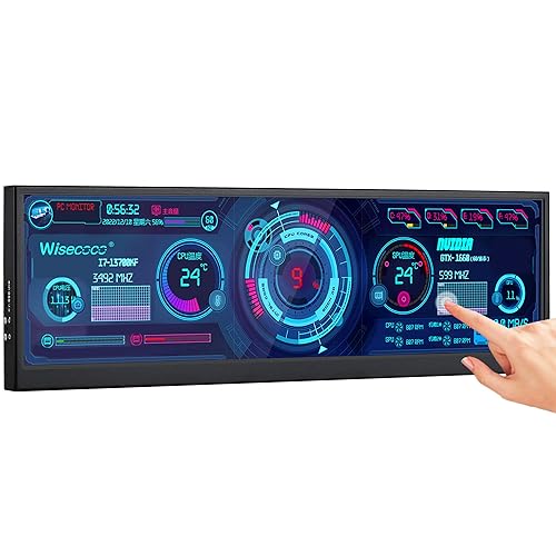 wisecoco 12.6 Inch Secondary Screen FHD IPS Touch Monitor Stretched Bar LCD Display 1920X515 Mini HDMI for Laptop Computer Health Speed Windows Aida64 Sub CPU GPU Display - Touch Monitor