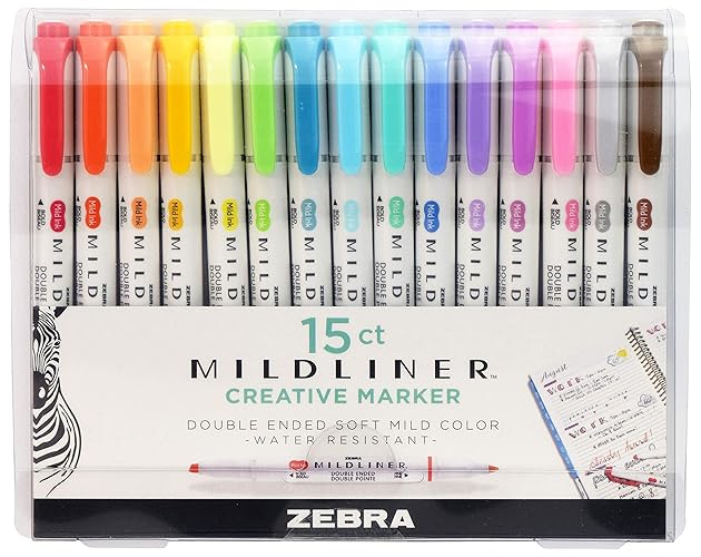 Zebra Pen Mildliner Double Ended Highlighter Set, Chisel and Bullet Tips, Assorted Ink Colors, 15-Pack - Assorted - 15