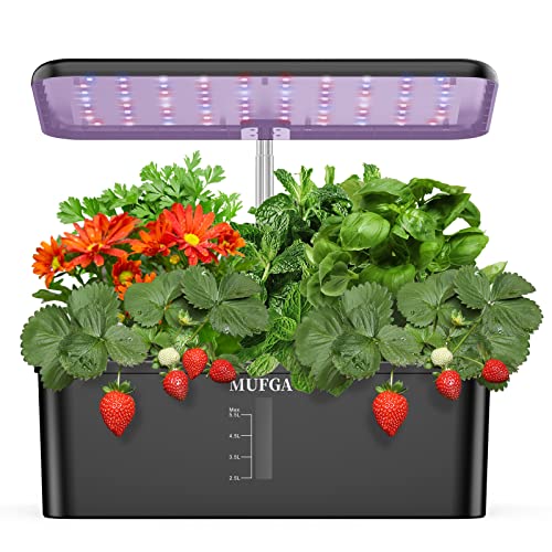 MUFGA 12 Pods Hydroponics Growing System, Indoor Garden with LED Grow Light, Plants Germination Kit, Mini Herb Garden with Pump System, Height Adjustable (No Seed) - 12 pods