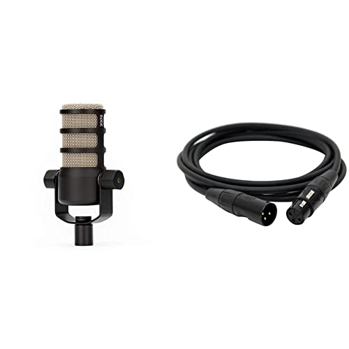 Rode PodMic Cardioid Dynamic Broadcast Microphone & Digiflex HXX-10 Performance series Hi-Flex 10' microphone cable - Microphone + Cable