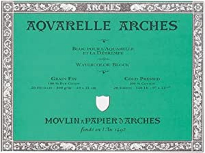 ARCHES 18 x 26 cm 300 GSM Cold Pressed Glued on 4 Sides Block Watercolour Paper - Natural White (Pack of 20 Sheets)