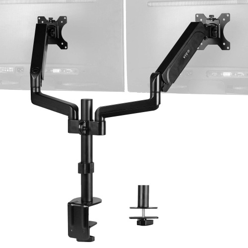 VIVO Dual Arm Computer Monitor Desk Mount with Pneumatic Height Adjustment, Full Articulation, Vesa Stand with C-Clamp and Grommet, Holds 2 Screens Up to 32 Inches (Stand-V002K)