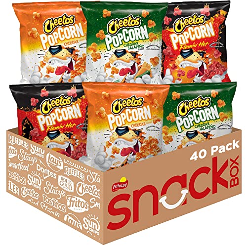 Cheetos Popcorn, Cheddar, Flamin' Hot & Jalapeño Cheddar Variety Pack,0.625oz (Pack of 40) (Assortment May Vary) - 40ct Popcorn Variety