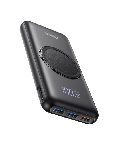 Charmast Wireless Power Bank 20000mAh, 22.5W PD QC 3.0 Externe batterij Draadloze oplader, Wireless Power Bank 4 uitgangen en 2 ingangen Compatibel met iPhone 12/11/X/XS/XR meer