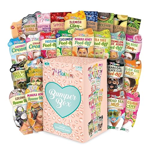 7th Heaven Bumper Box Pamper Gift Set (25 Masks). Clay, Mud & Peel Off Face Masks and Nourishing Hair Masks (Contents May Vary), Pamper Gifts for Women - Genuine 7th Heaven Face Masks Skincare - Bumper Box