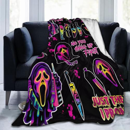 Ghostface Blanket No You Hang Up Horror Movie Character Blanket Gift Serial Killers Blanket Spooky Season Couch Bed Sofa Soft Lightweight Warm Cozy Flannel Fleece Bed Blanket Microfiber Furry - Black - 60"x50"