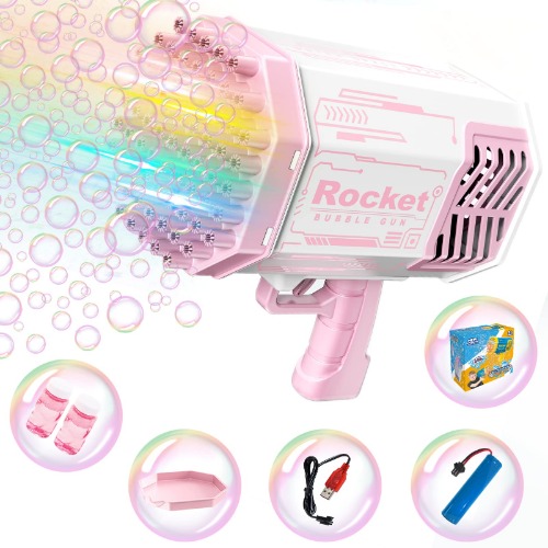 Bubble Gun - 69 Holes Bazooka Bubble Machine Gun with Colorful Lights & Bubble Solution for Kids Adult Automatic Bubble Maker Gun for Indoor Outdoor Playing Activity Birthday Party Wedding (Pink) - Bazooka Purple