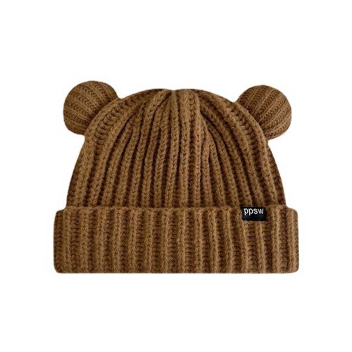 Winter Knit Hat Bear Ear Beanie - Coffee One Size