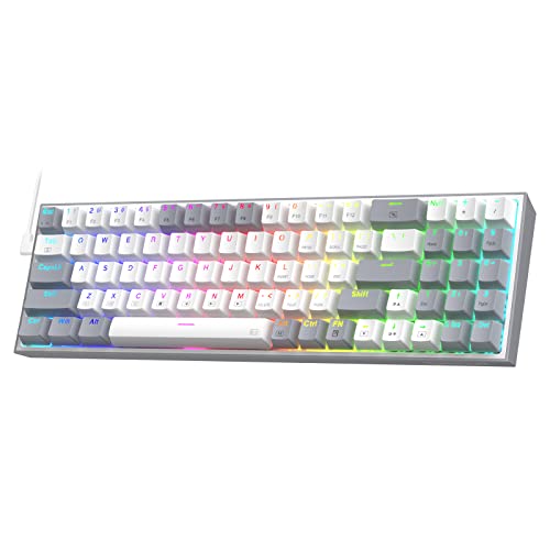 Redragon K628 Pollux 75% Wired RGB Gaming Keyboard, 78 Keys Compact Mechanical Keyboard w/100% Hot-Swap Socket, Free-Mod Plate Mounted PCB & Dedicated Arrow Keys, Quiet Red Switch - White & Grey 75% Wired