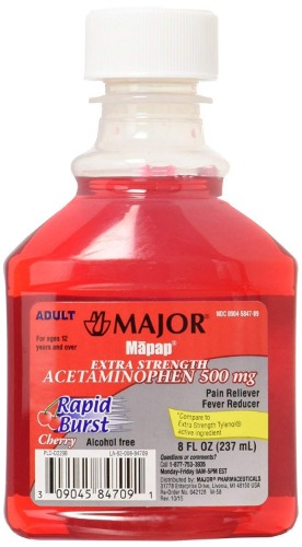 Major Mapap Adult Rapid Burst Cherry Extra Strength Acetaminophen Liquid 500 Milligram /5 Milliliters 8 Ounce (Pack of 2)