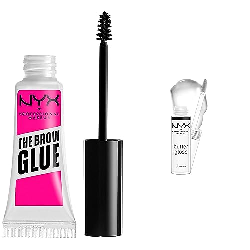 NYX PROFESSIONAL MAKEUP The Brow Glue and Butter Gloss Bundle - 01 Clear - 2 Count (Pack of 1)