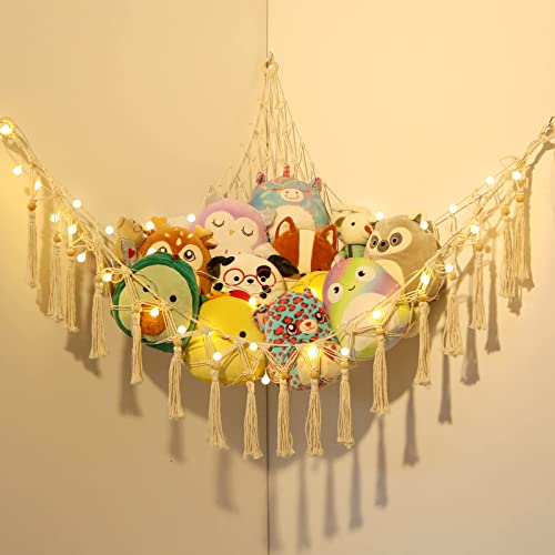 Toy Hammock For Stuffed Animals Storage Teddy Hammock Macrame Boho Teddy Bear Storage Hammock Plush Toy Storage Net Soft Toy Net Hammock For Teddies Corner Hanging Toy Storage Holder For Kids Room - White