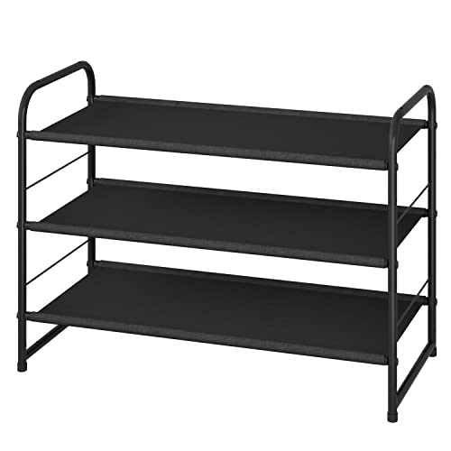 Simple Trending 3-Tier Stackable Shoe Rack, Expandable & Adjustable Fabric Shoe Shelf Storage Organizer, Black - Black - 3Tier