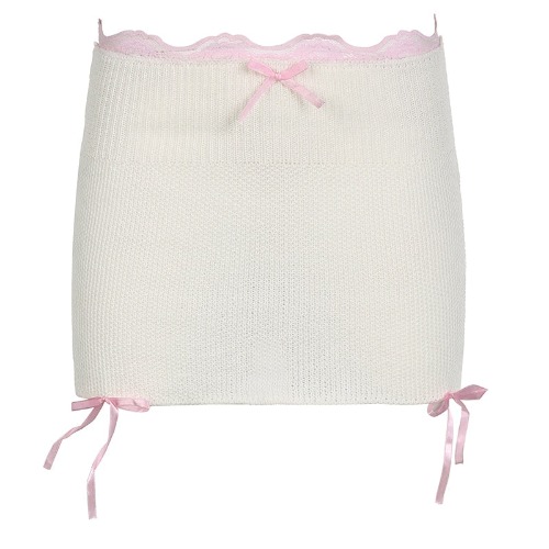 Cream Knit Cute Lace Ribbons Bandage Cozy Mini Skirt - Beige / L