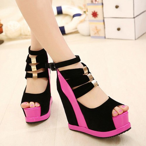 Platform Peep Toe Wedges - Pink / 7.5