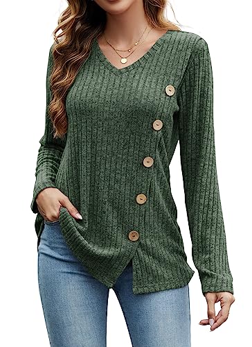 Dimur Sweaters for Women Trendy Long Sleeve Shirts Loose Fit Tunic Tops 2023 - Green - Large