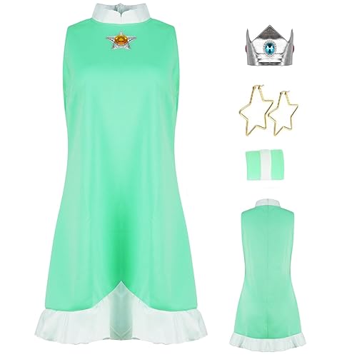 PAINEOMN Princess Cosplay Costume Women Princess Tennis Dress with Crown Earrings Adult Halloween Suit - Rosalina 1 - X-Large