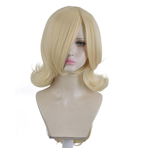 Blonde Princess Wig with Bangs, Long Wavy Platinum Blond Game Cosplay Synthetic Blonde Wig for Halloween Costume Party Anime