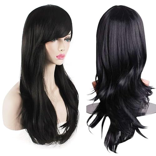Akstore 28 inch Fashion Wigs Long Wavy Curly Hair Cosplay Wig & Wig Cap (Black) - Black