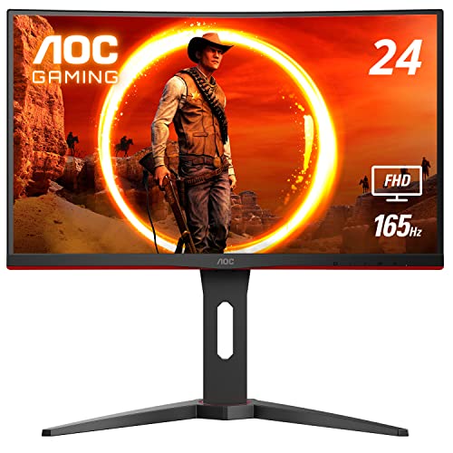 AOC C24G1A 24" Curved Frameless Gaming Monitor, FHD 1920x1080, 1500R, VA, 1ms MPRT, 165Hz (144Hz supported), FreeSync Premium, Height adjustable Black - 165Hz Low Latency - 24" FHD Curved Screen