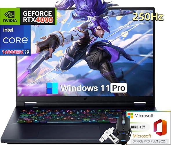 acer Predator Helios 18" 250Hz Gaming Laptop, Intel i9-14900HX, GeForce RTX 4080, 64 GB DDR5 RAM, 4 TB SSD, WiFi 7, RGB Backlit KB, AI PC, Windows 11 Pro, Office Pro Lifetime License, Patented Mouse - 64GB DDR5 RAM | 4TB SSD - Predator Helios 18 | RTX 4090