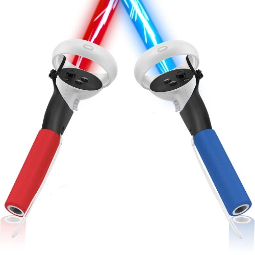 Vakdon Dual Handles Extension Grips for Oculus/Meta Quest 2/ Quest/Rift S Controllers Playing Beat Saber Games, Enhanced Lightsabers Gaming Experience for quest 2 Accessories,with Sturdy Secure Strap