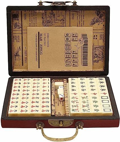 Florauspicious Chinese Mahjong Set - with 146 Tiles, 2 Dice Chinese Style Game for Travel, Family Gathering, Party