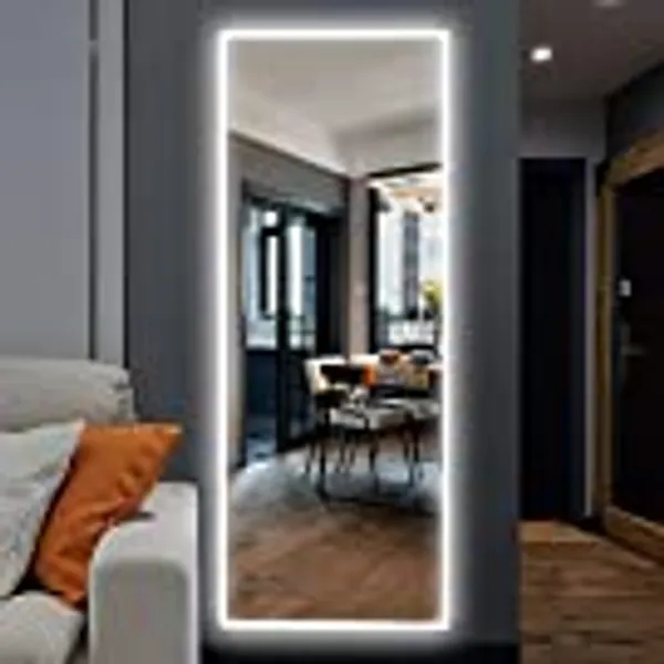 NeuType 65"x22" LED Mirror Full Length Dressing Mirror Large Rectangle Bedroom Bathroom Living Room Mirrors with Touch Button and Plug, Dimmable Lighting, Stepless Dimming, Burst-proof Glass, Anti-fog
