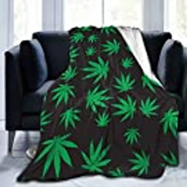 PNNUO Flannel Fleece Blanket-Leaf Weed Blanket Throw,All-Season Plush Blanket Comfortable & Warm for Couch Bed Or Men Women 50"X40"